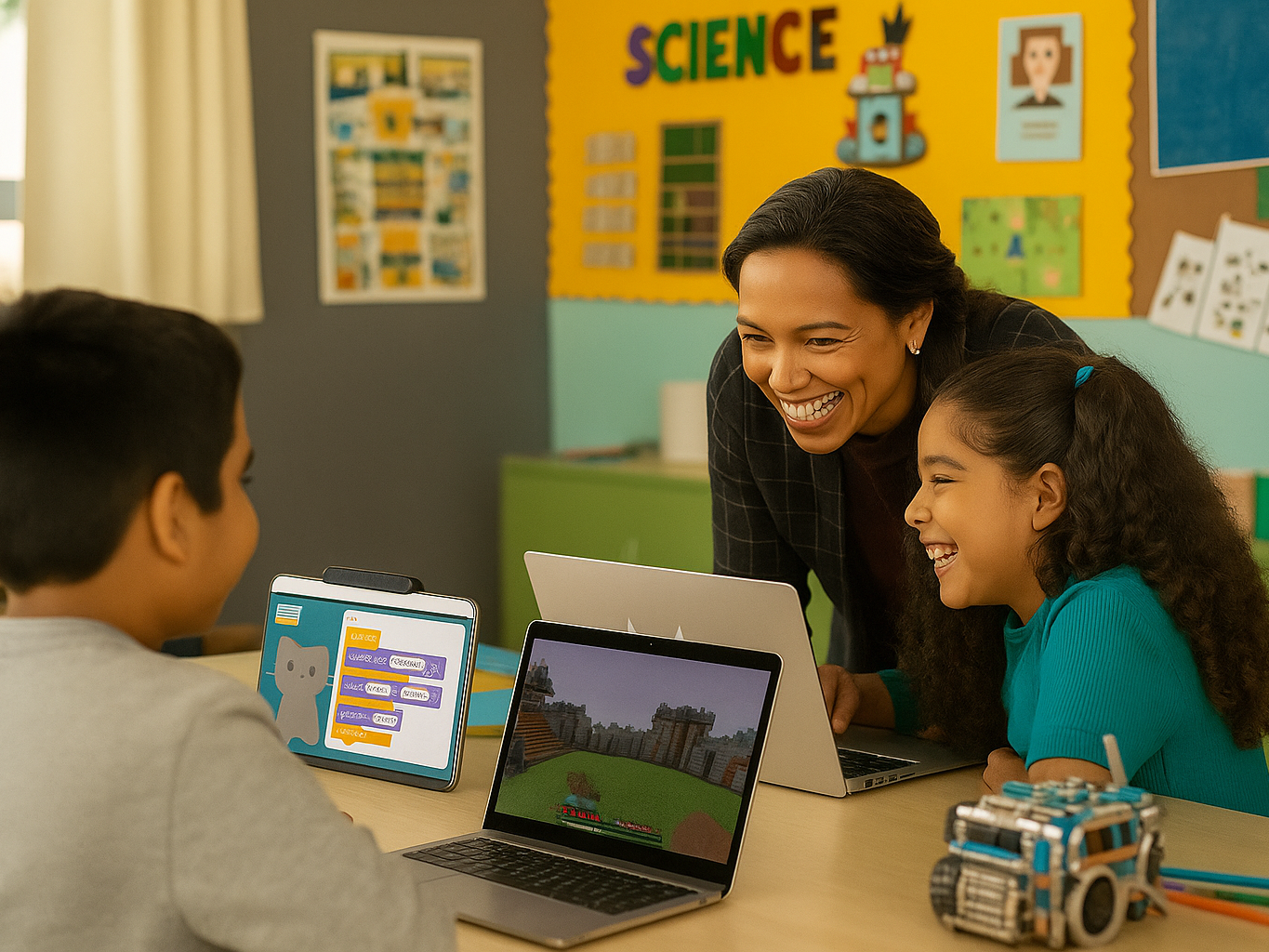 Kids building and exploring with tech tools