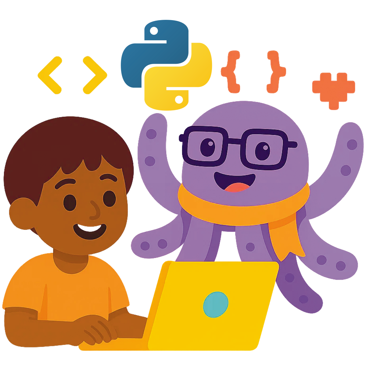Kid coding with Kidslab octopus mentor in Python Quest